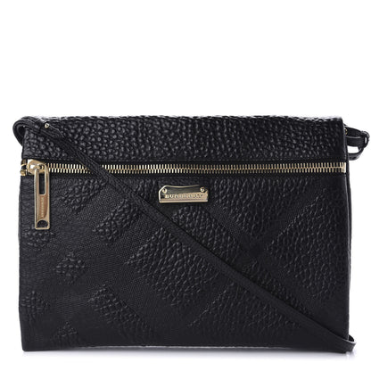Burberry Signature Grain Calfskin Check Embossed Medium Balmoral Clutch Bag Black 1 of 9