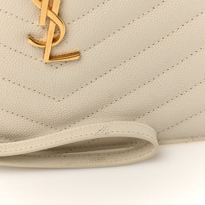 Saint Laurent Grain De Poudre Chevron Monogram Large Bill Pouch Blanc Vintage 10 of 10