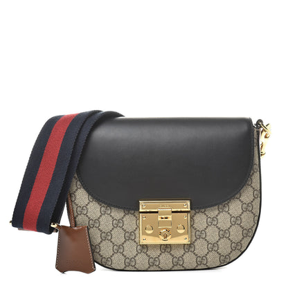 Gucci GG Supreme Monogram Web Medium Padlock Messenger Shoulder Bag Black 1 of 11