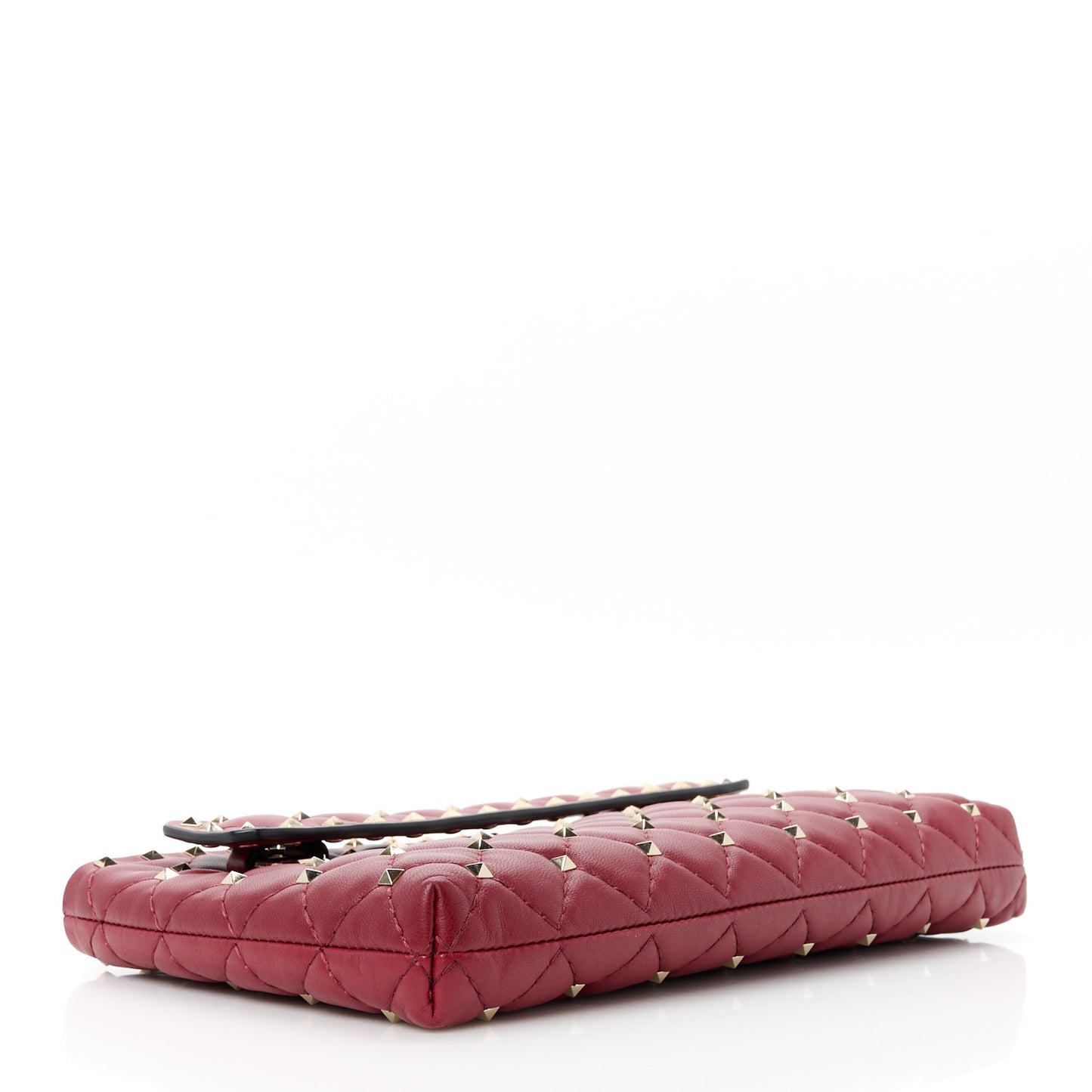 Nappa Rockstud Spike Side Slip Zip Clutch Rubino