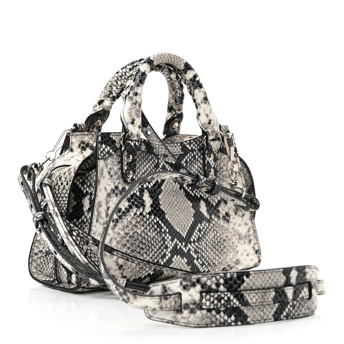 Grained Calfskin Snake Effect Neo Classic Silver Hardware Mini City Black White