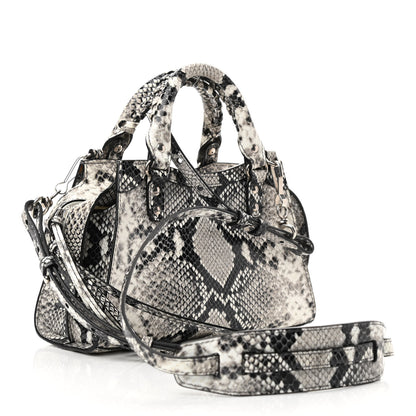 Balenciaga Grained Calfskin Snake Effect Neo Classic Silver Hardware Mini City Black White 3 of 9