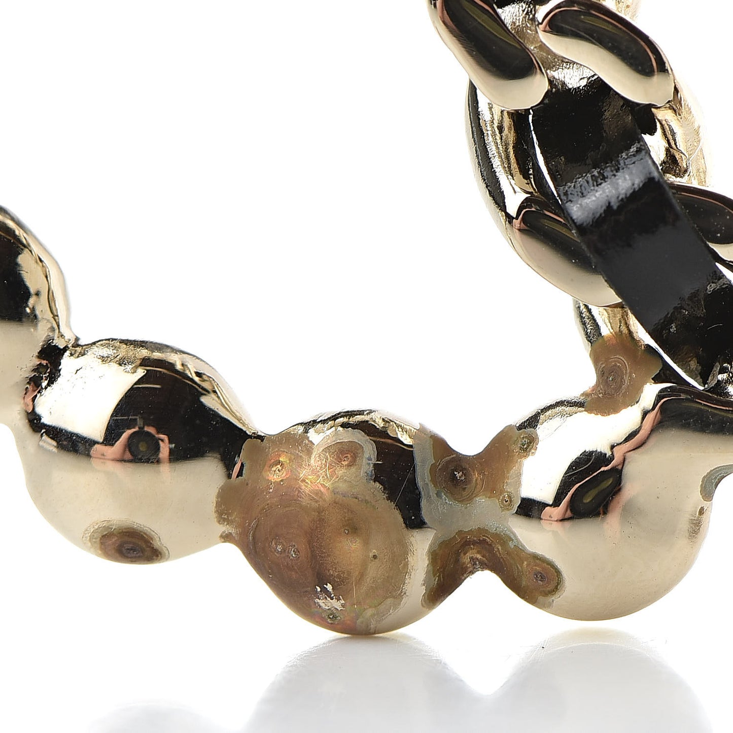 Lambskin Pearl CC Chain Brooch Black Gold