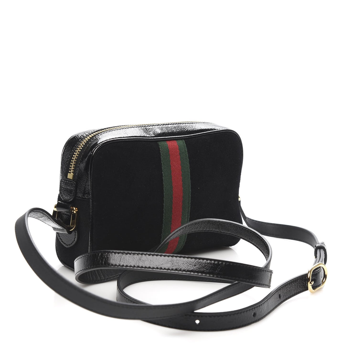 Suede Patent Web Mini Ophidia Shoulder Bag Black