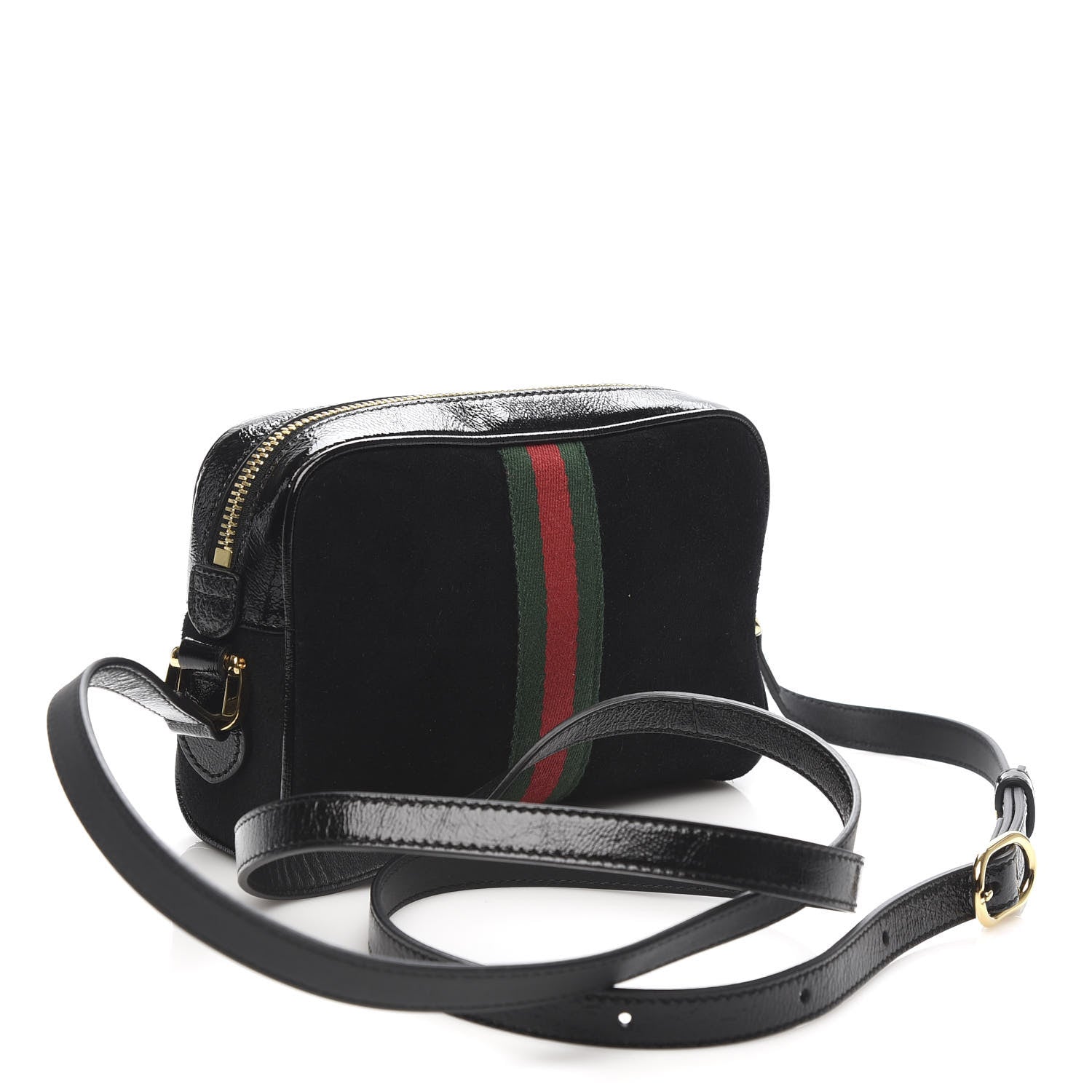 Gucci Suede Patent Web Mini Ophidia Shoulder Bag Black 3 of 10