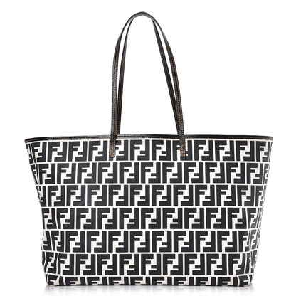 Fendi Canvas FF Large Roll Tote Black White 1 of 11