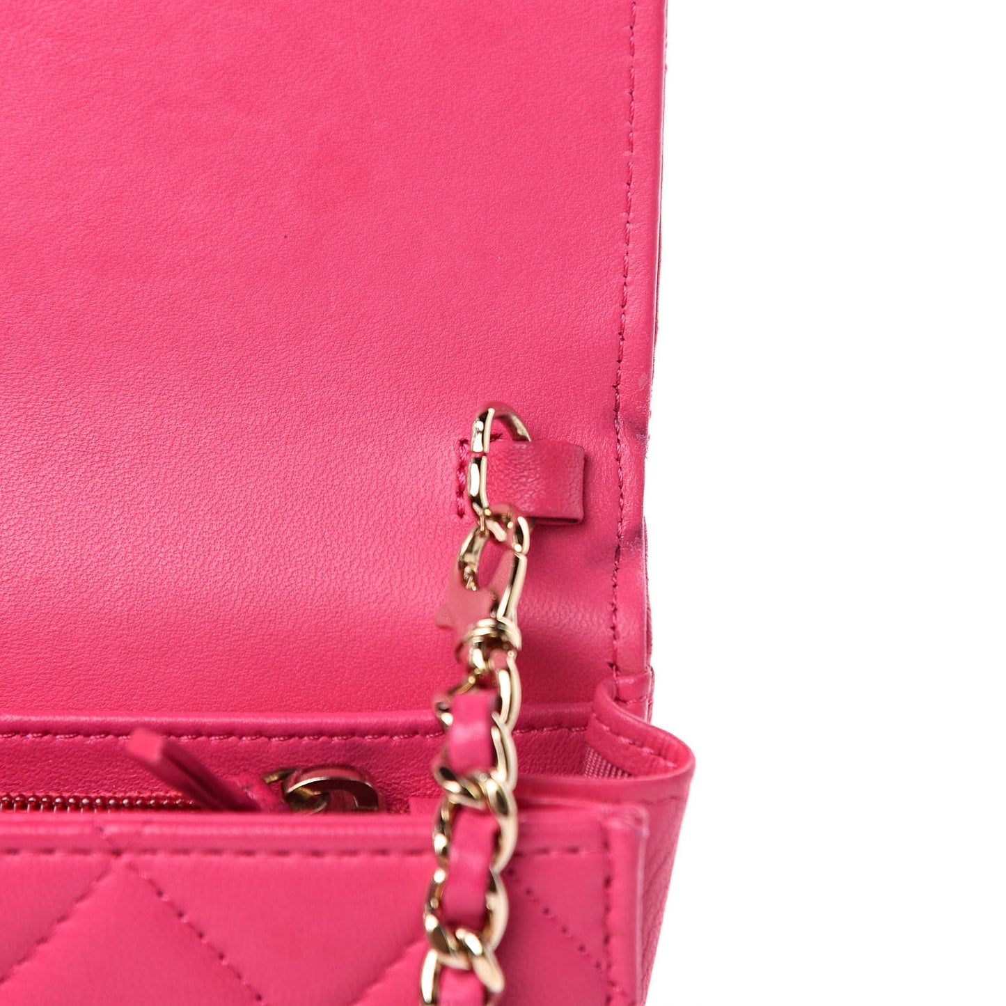 Lambskin Quilted Wallet on Removable Chain Fuchsia