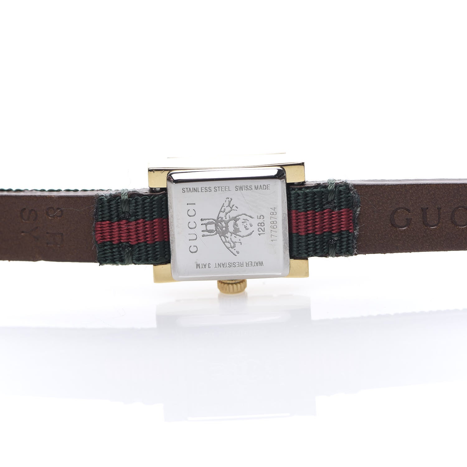 Gucci Stainless Steel Nylon 14mm Web G-Frame Square Double Wrap Quartz Watch Green 7 of 8