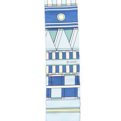 Hermes Silk Voltes Et Pirouettes Twilly Bleu Ciel Vert Jaune 3 of 4