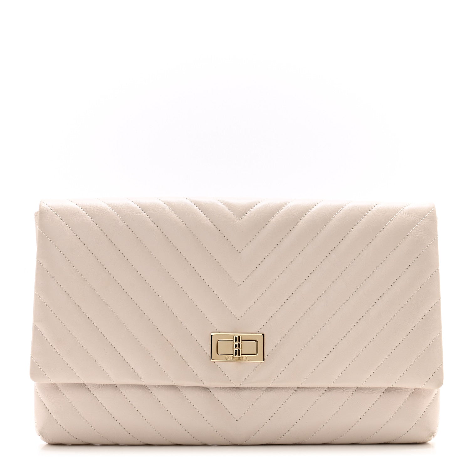 Chanel Aged Calfskin Chevron Quilted Reissue 2.55 Clutch Ivory 1 of 10