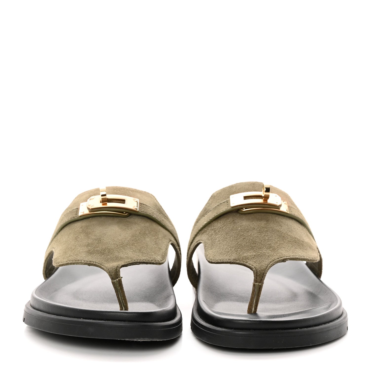 Hermes Suede Goatskin Womens Empire Sandals 37 Vert Toundra 2 of 8