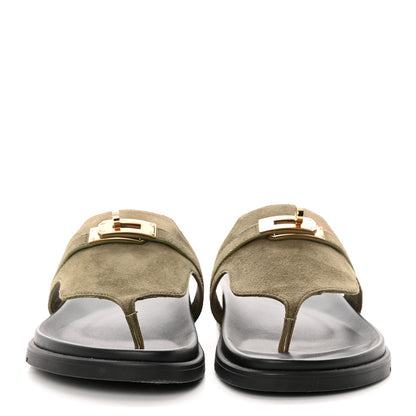 Hermes Suede Goatskin Womens Empire Sandals 37 Vert Toundra 2 of 8