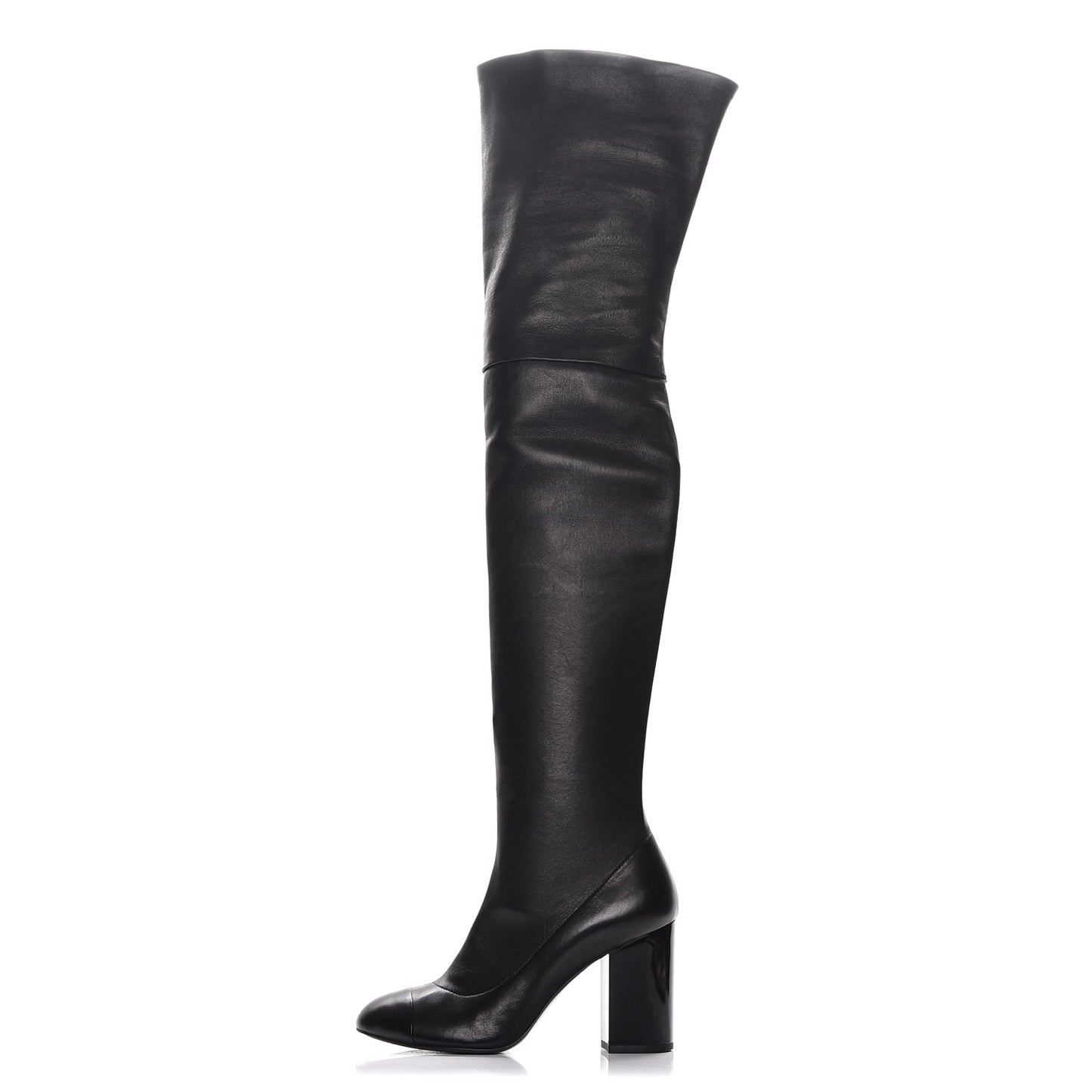 Lambskin Cap Toe High Boots 38.5 Black