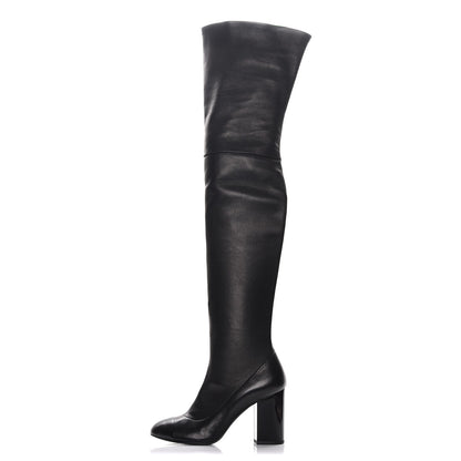 Chanel Lambskin Cap Toe High Boots 38.5 Black 1 of 9