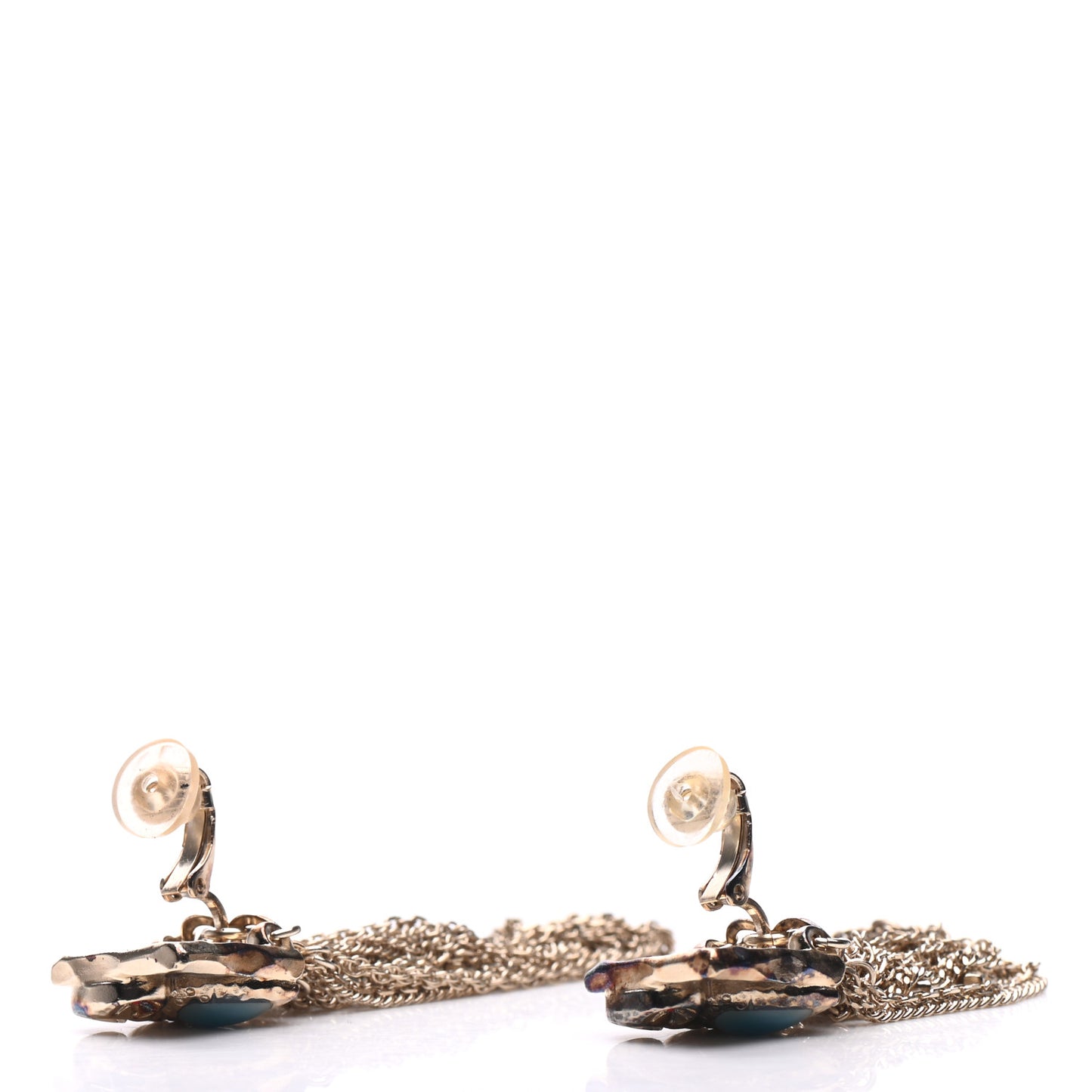 Crystal CC Owl Chain Drop Clip On Earrings Gold