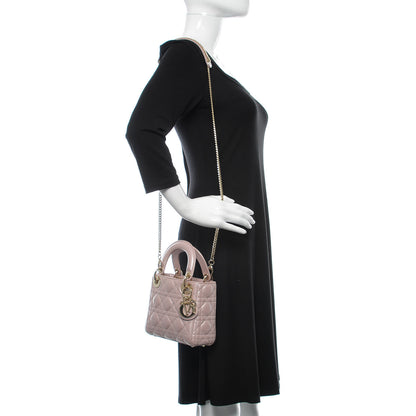 Christian Dior Metallic Lambskin Cannage Mini Lady Dior Lotus 2 of 13