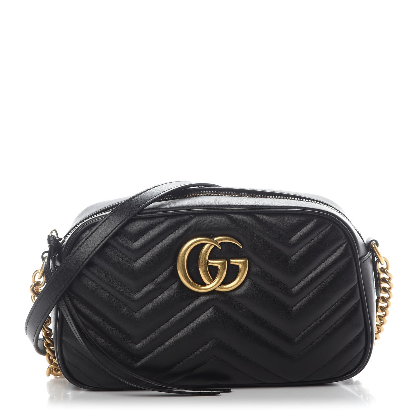 Calfskin Matelasse Small GG Marmont Chain Shoulder Bag Black