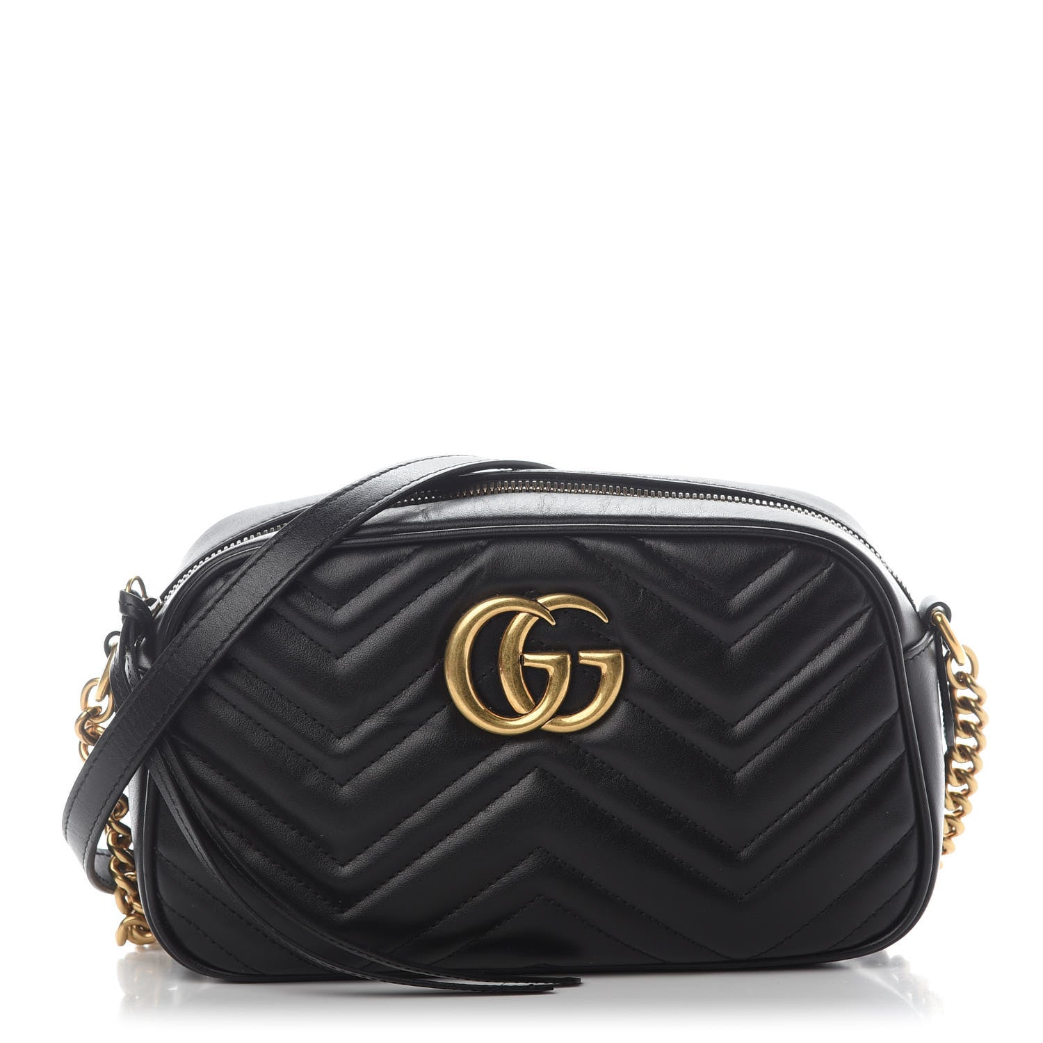Gucci Calfskin Matelasse Small GG Marmont Chain Shoulder Bag Black 1 of 9