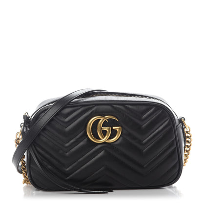 Gucci Calfskin Matelasse Small GG Marmont Chain Shoulder Bag Black 1 of 9