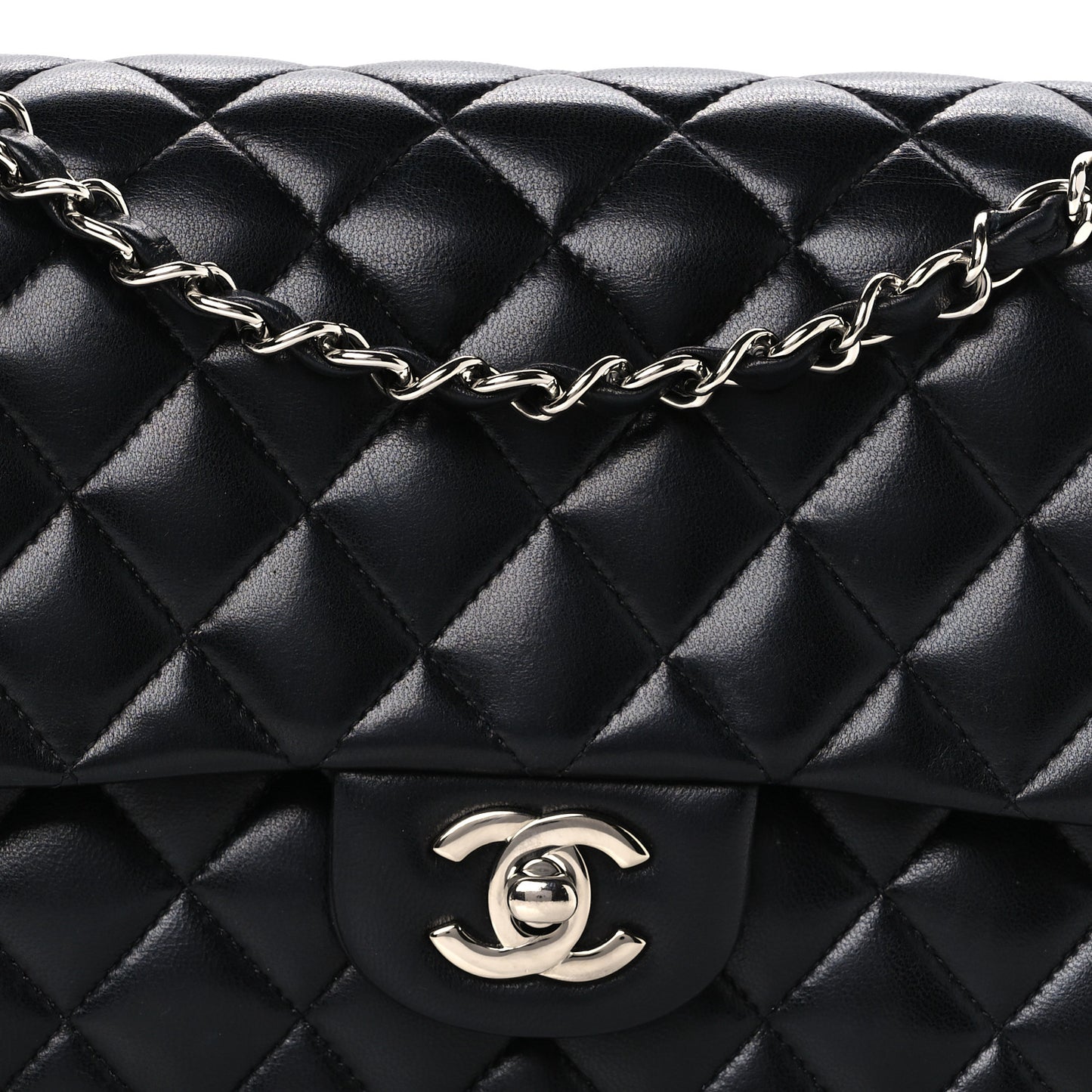 Lambskin Quilted Medium Double Flap Black Black