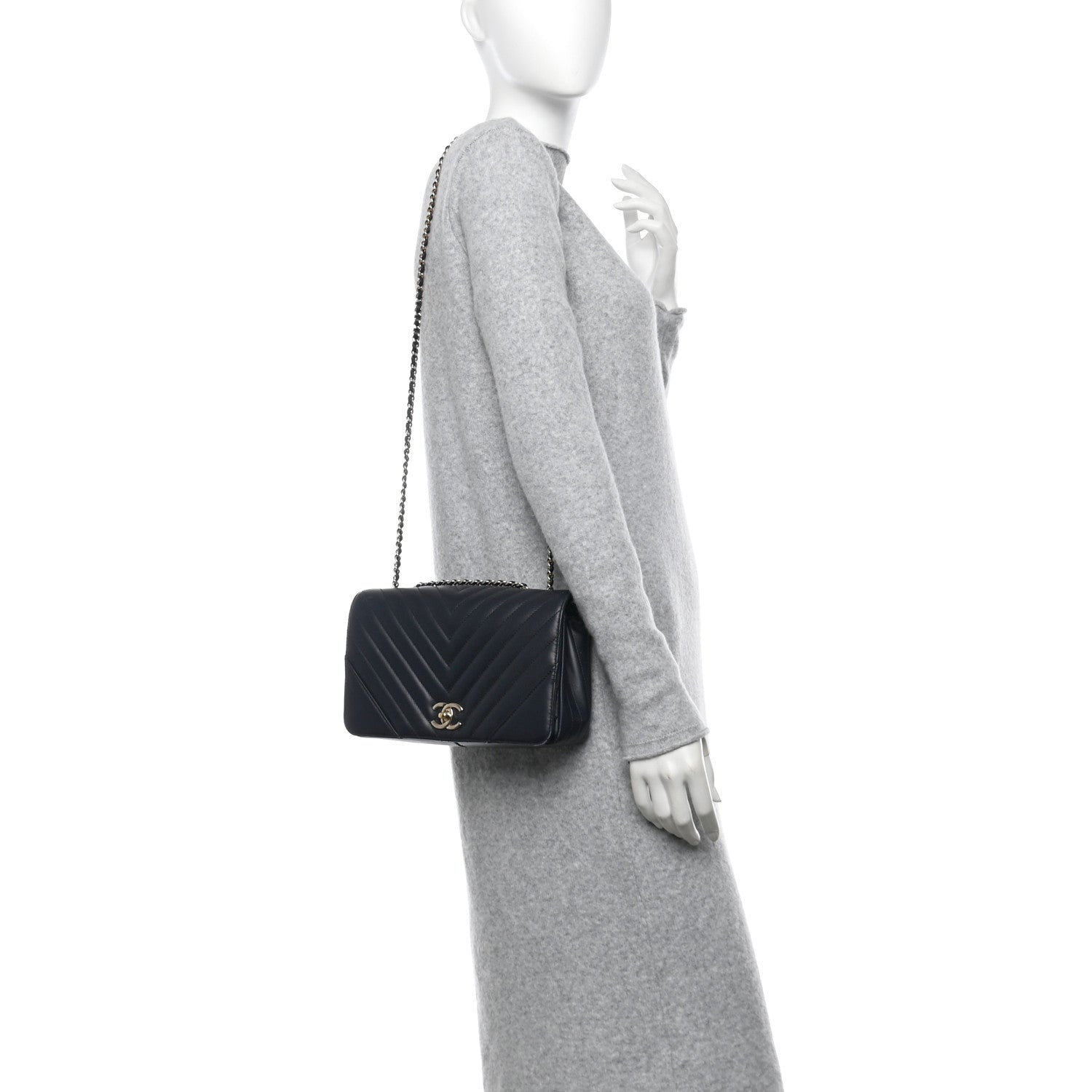 Chanel Calfskin Chevron Quilted Small Statement Flap Navy Blue 2 of 13