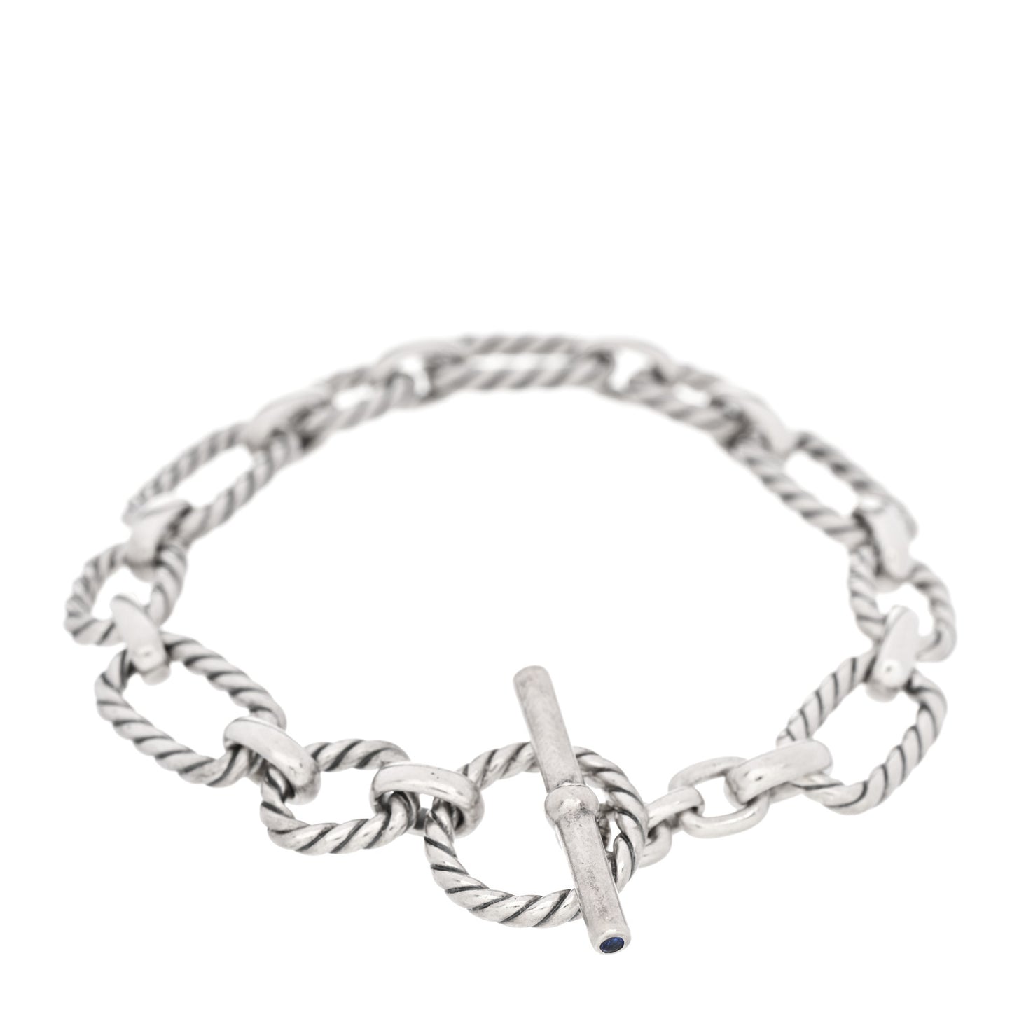 Sterling Silver Blue Sapphire 9.5mm Cushion Link Bracelet