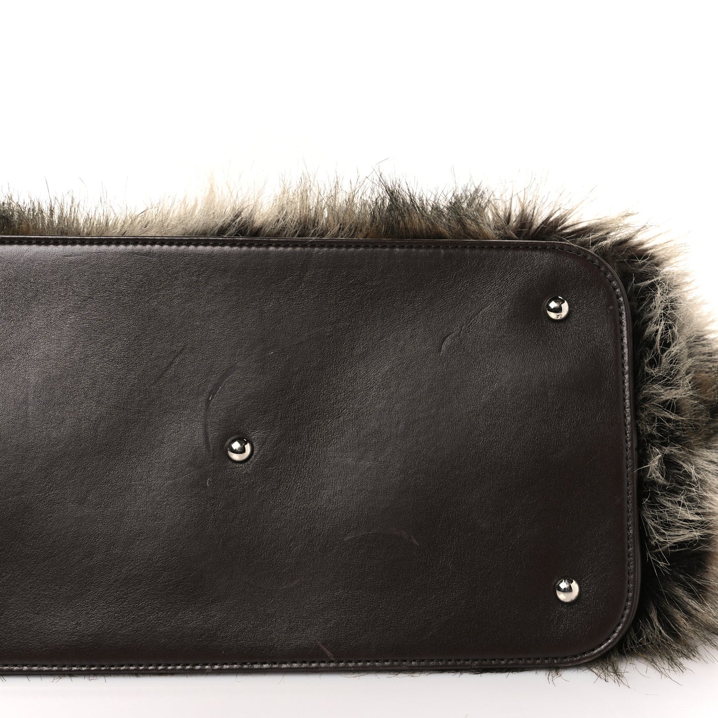 Calfskin Fantasy Fur Shopper Tote Brown