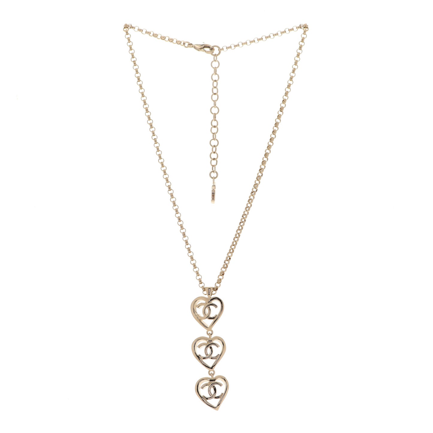 Metal CC Heart Coco In Love Drop Necklace Gold