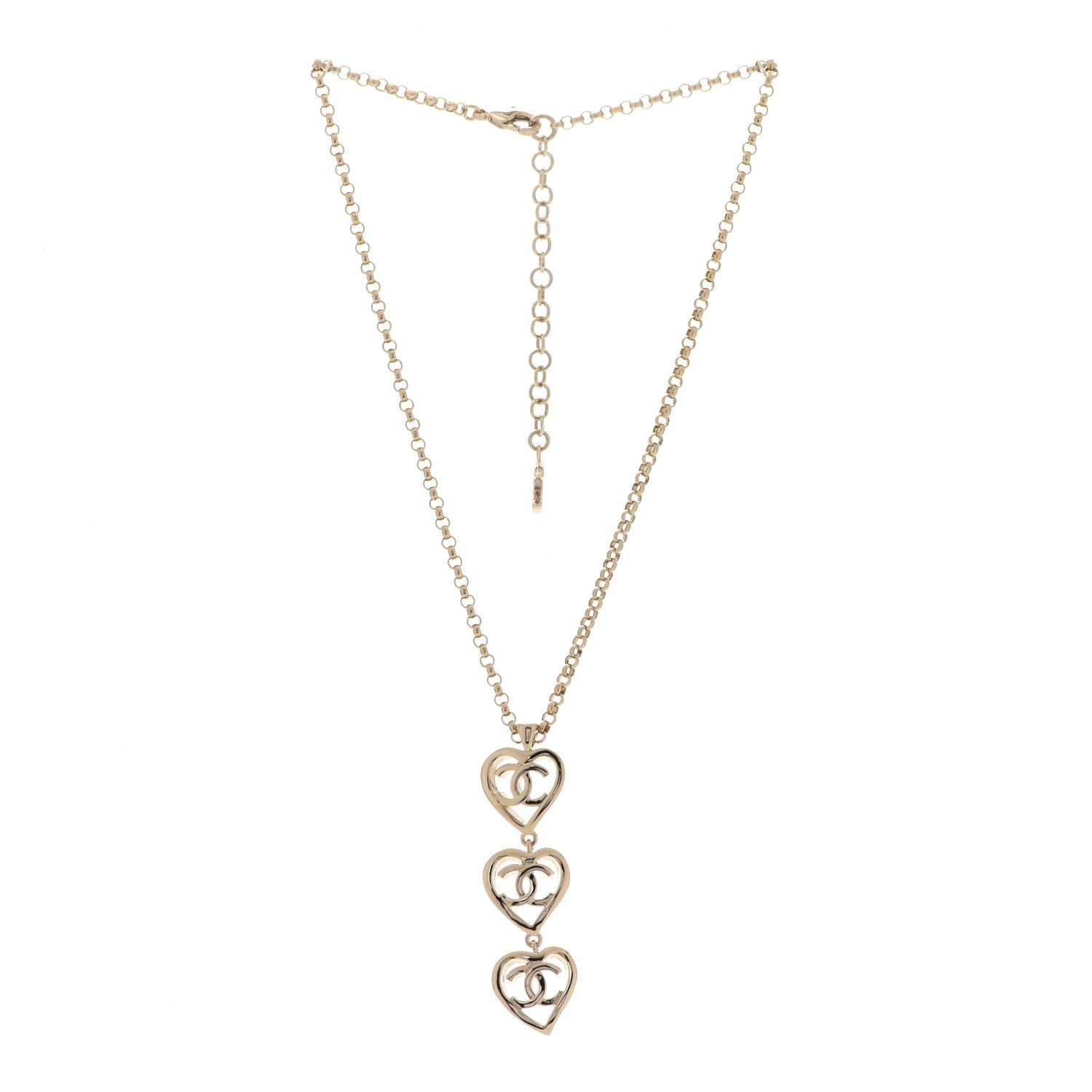 Chanel Metal CC Heart Coco In Love Drop Necklace Gold 3 of 6
