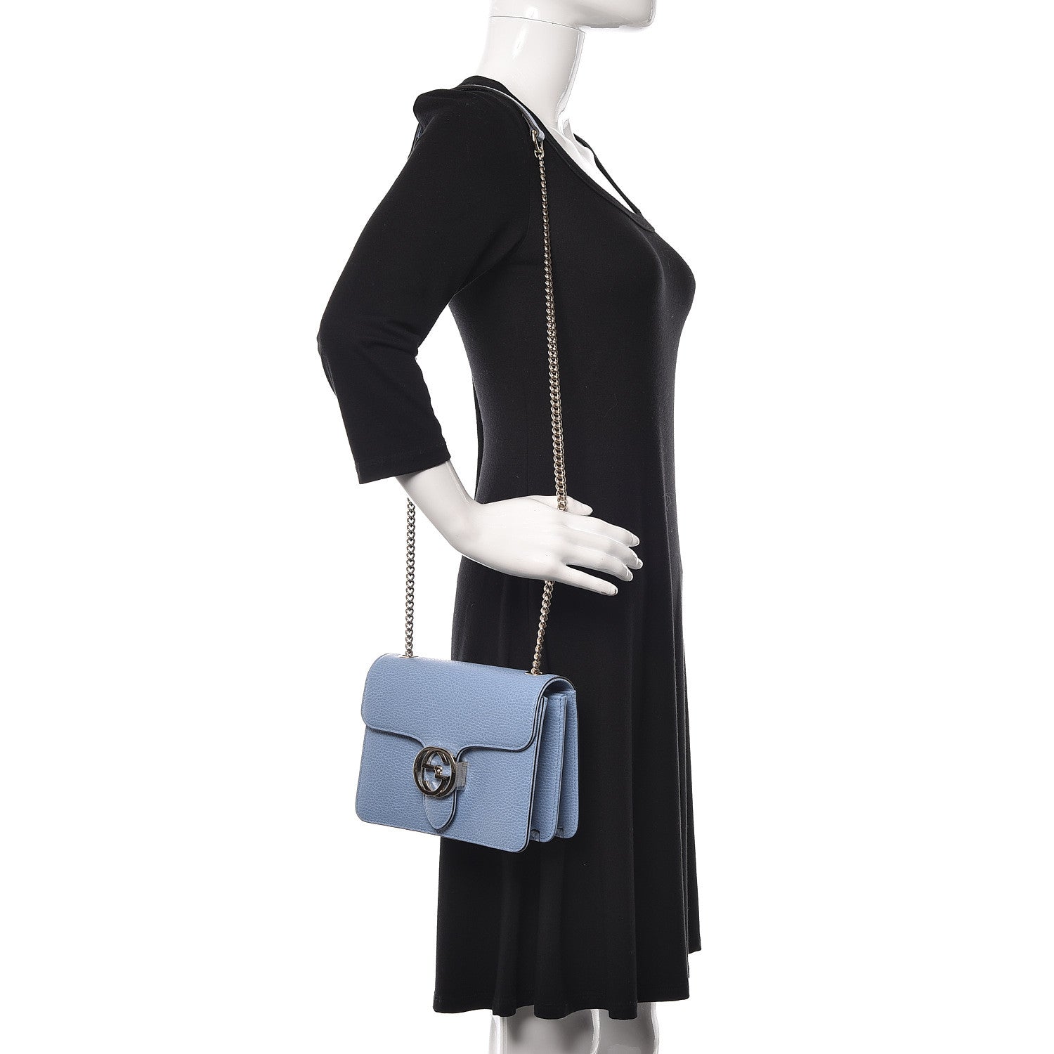 Gucci Dollar Calfskin Small Interlocking G Shoulder Bag Mineral Blue 2 of 11