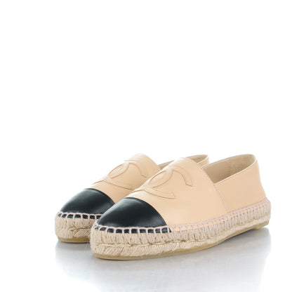 Chanel Lambskin CC Espadrilles 37 Beige Black 3 of 10