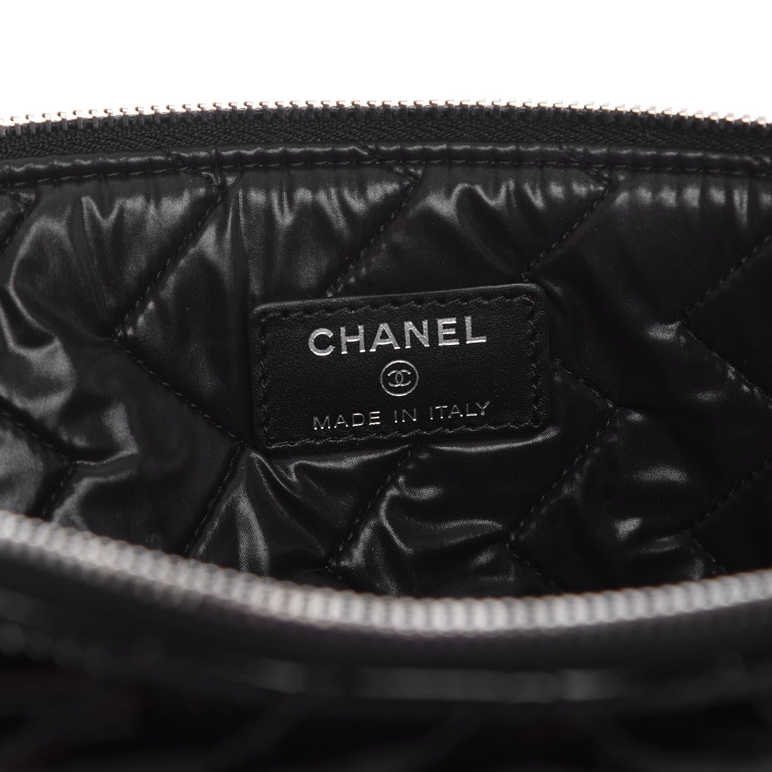 Chanel Patent Chevron Quilted CC Large Zip Clutch Black 6 of 7
