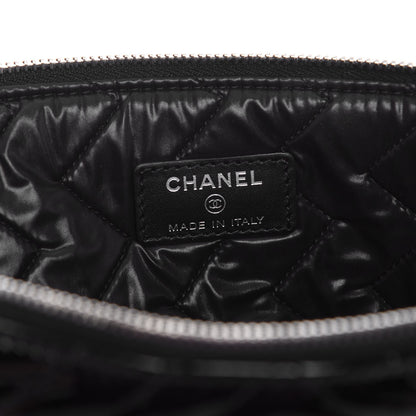Chanel Patent Chevron Quilted CC Large Zip Clutch Black 6 of 7