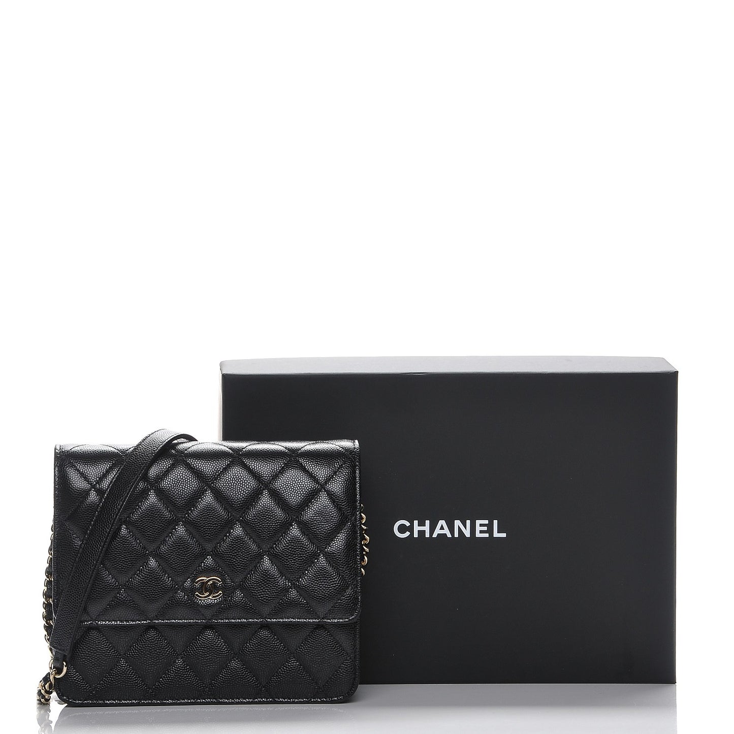 Caviar Quilted Square Wallet On Chain WOC Black