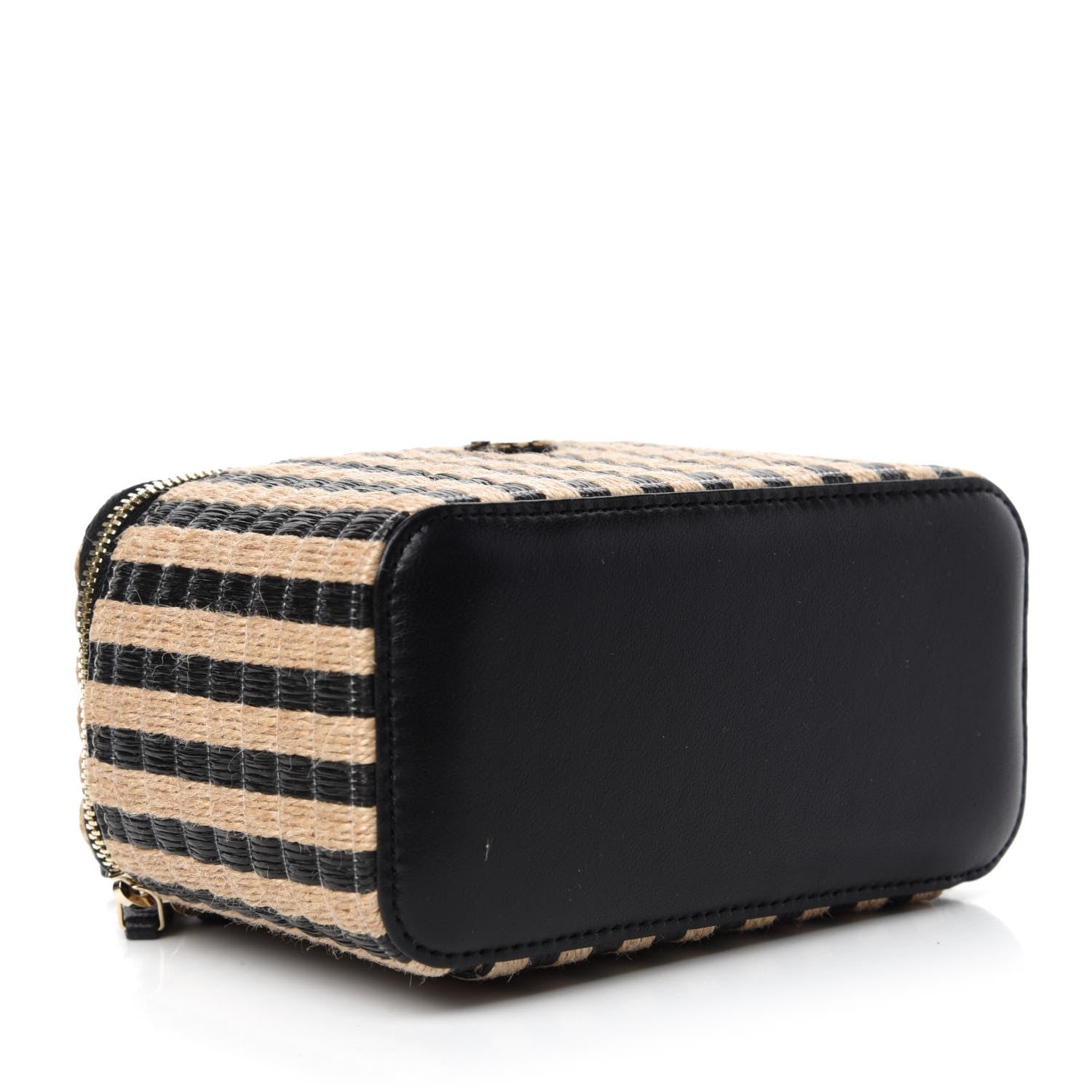 Chanel Raffia Jute Striped Small Vanity Case With Chain Black Beige 4 of 11