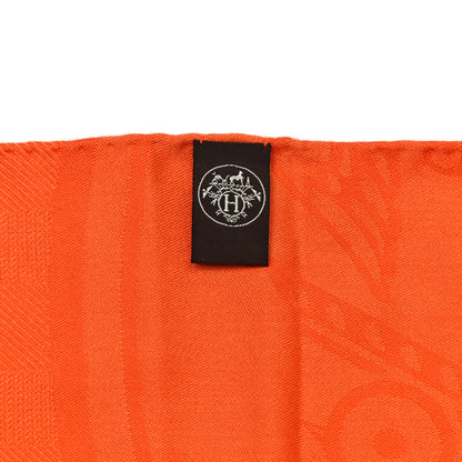 Hermes Cashmere Silk Jacquard New Libris Scarf Orange Vif 5 of 5