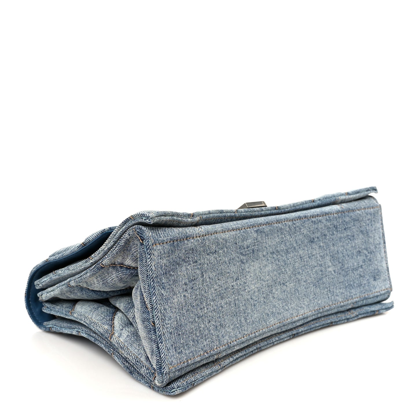Washed Denim Quilted Medium Crush Chain Bag Denim Blue