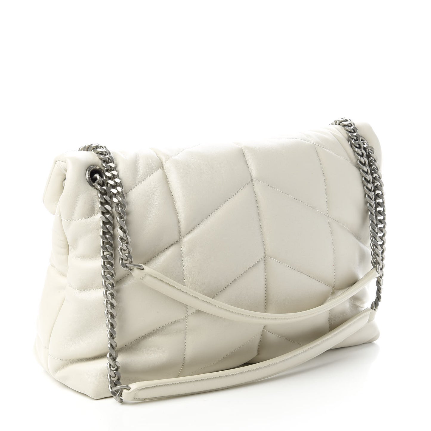 Lambskin Quilted Medium Loulou Puffer Monogram Chain Satchel Blanc Vintage