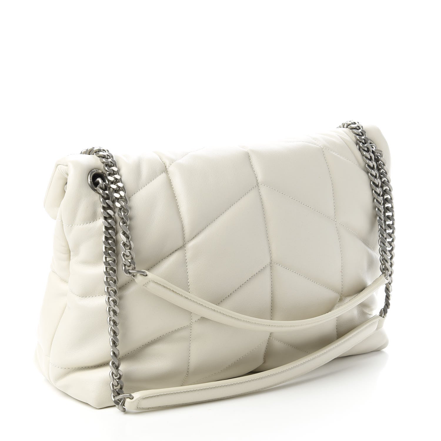 Saint Laurent Lambskin Quilted Medium Loulou Puffer Monogram Chain Satchel Blanc Vintage 3 of 10