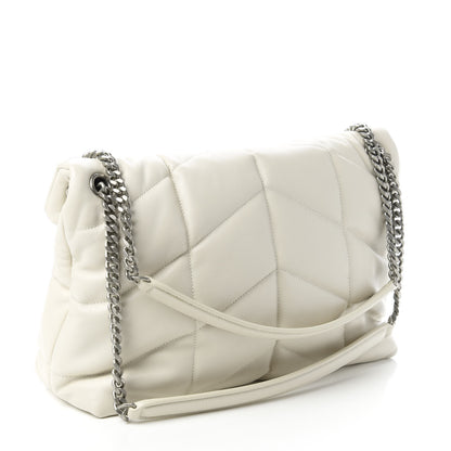 Saint Laurent Lambskin Quilted Medium Loulou Puffer Monogram Chain Satchel Blanc Vintage 3 of 10