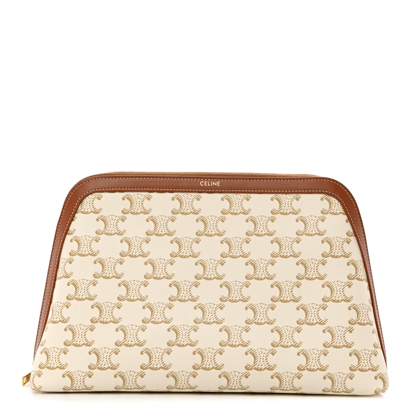 Triomphe Canvas Calfskin Large Cosmetic Pouch White Tan