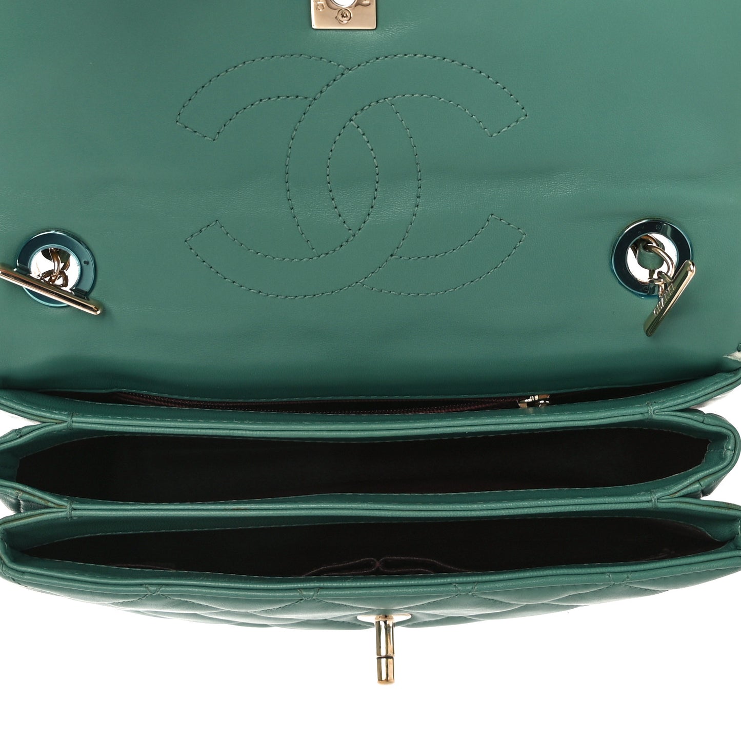 Lambskin Quilted Small Trendy CC Flap Dual Handle Bag Light Green