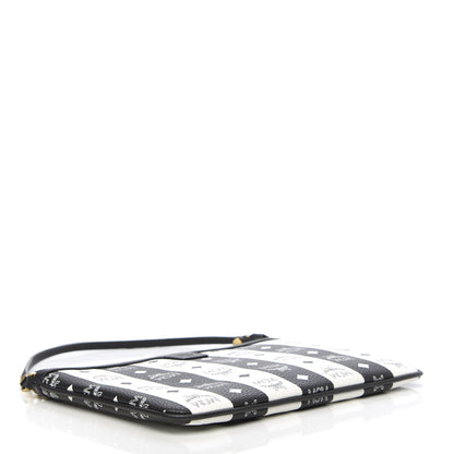 MCM Visetos Striped Liz Shopper Tote Pouch Black White 4 of 10