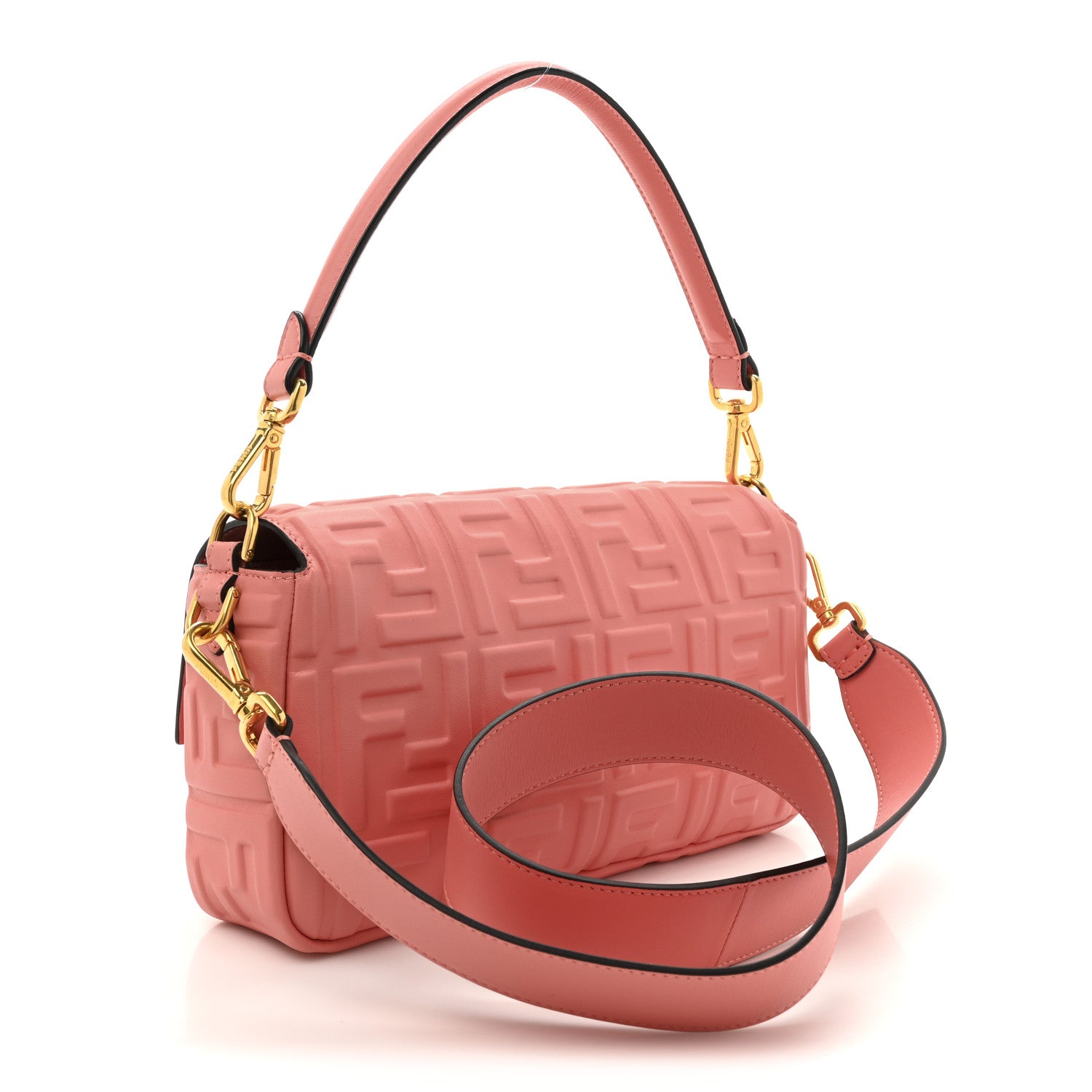 Fendi Nappa FF 1974 Embossed Baguette Rosa Pesca 3 of 11