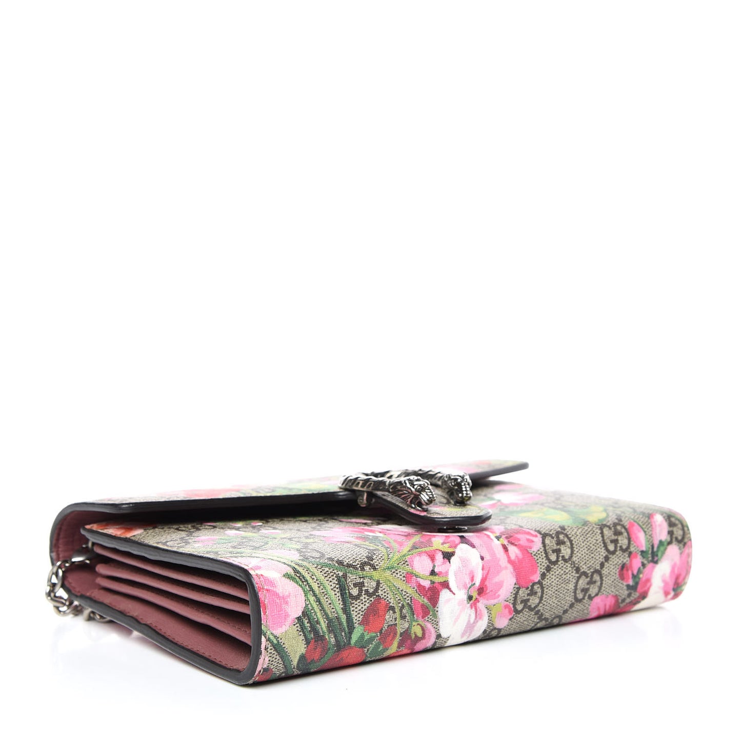 GG Supreme Monogram Blooms Mini Dionysus Chain Wallet Beige Multicolor Dry Rose
