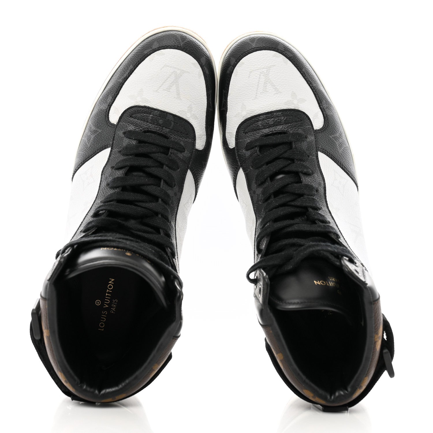 Louis Vuitton Calfskin Monogram Mens Rivoli High Top Sneakers 9 Black 2 of 13