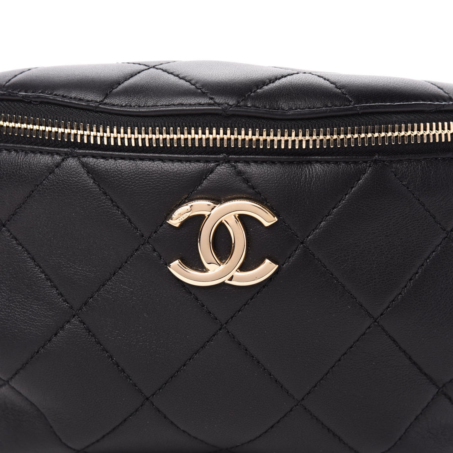 Lambskin Quilted Waist Belt Bag Black