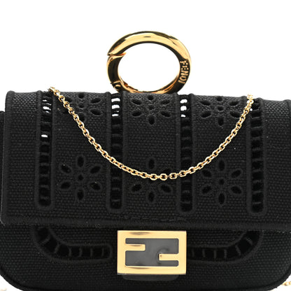 Fendi Canvas Embroidered Nano Baguette Charm Black 7 of 10