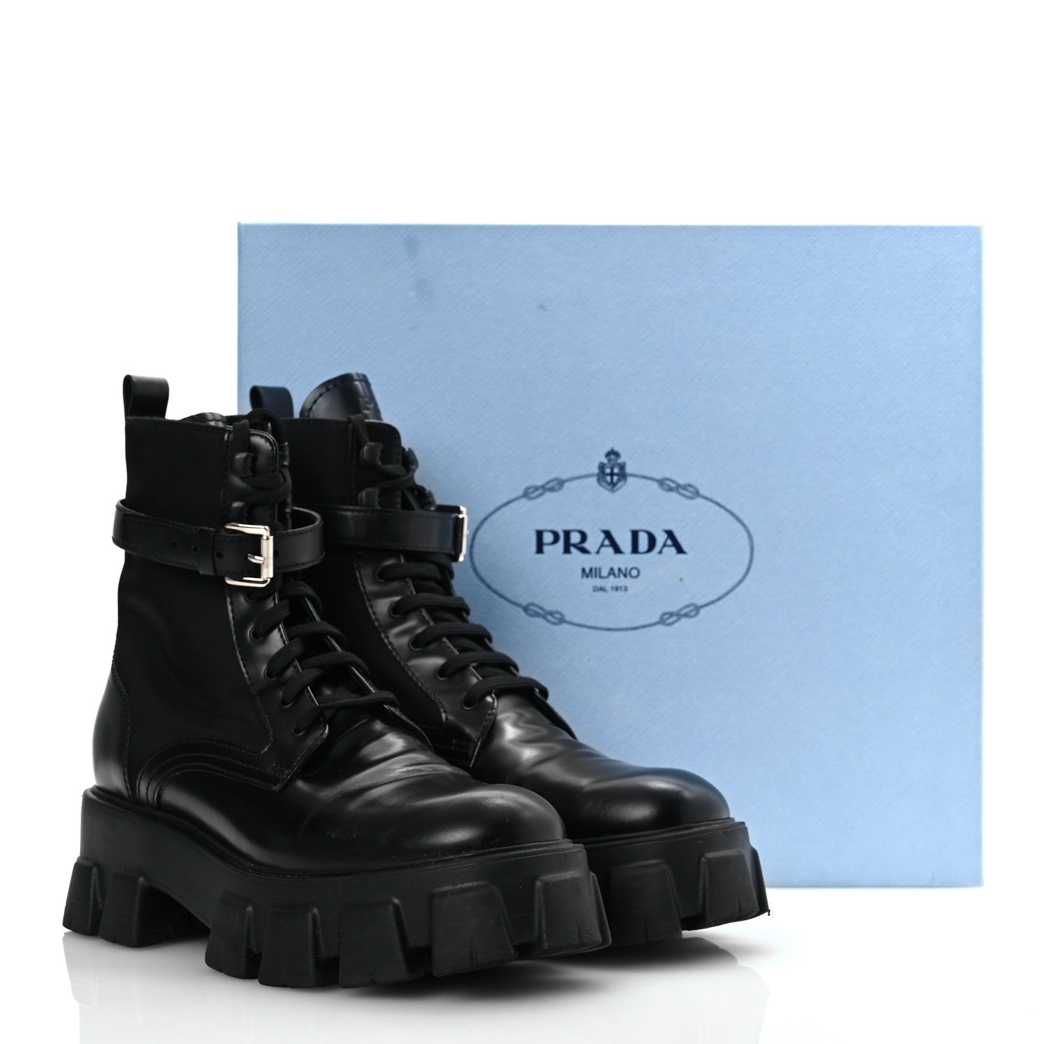 Prada Spazzolato Rois Nylon Metal Triangle Logo Monolith Pouch Pocket 55mm Boots 39.5 Black 15 of 15