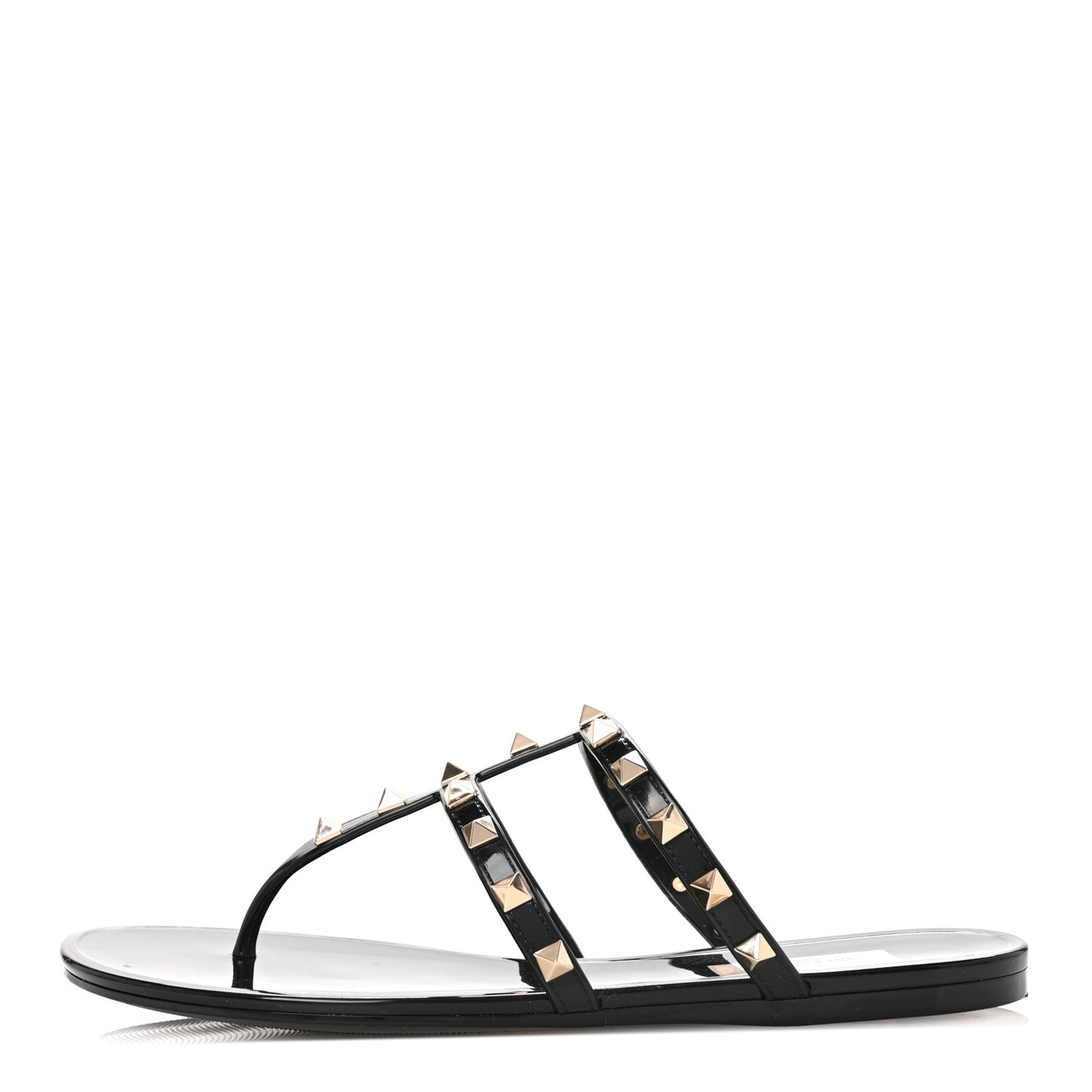 PVC Jelly Rockstud Caged Flat Thong Sandals 38 Black